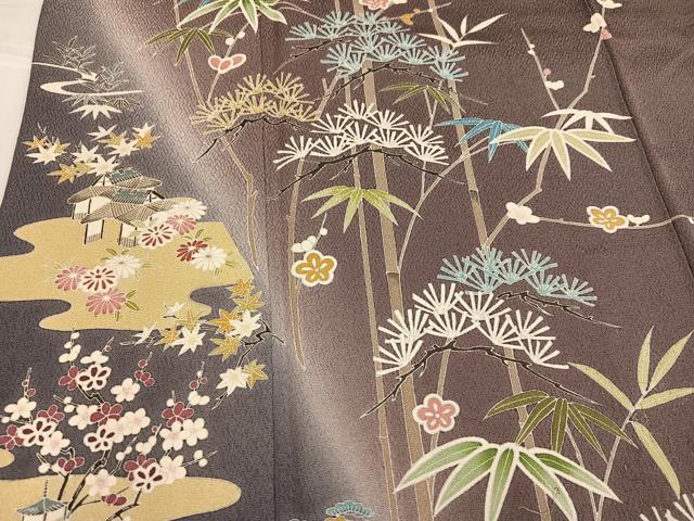 平和屋着物●京友禅作家　関谷泰三　訪問着　松竹梅風景文　暈し染め　正絹　逸品　AABH8268ph_3