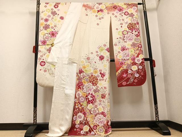 平和屋着物●豪華振袖　刺繍　花蝶文　銀彩　銀通し地　正絹　逸品　AABH8306ph_1