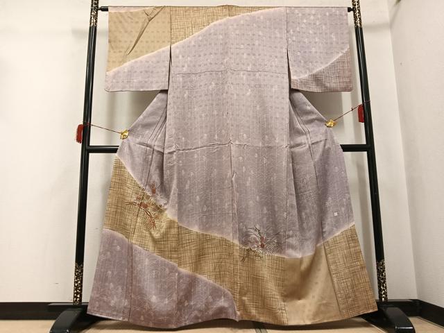 平和屋着物●訪問着　作家物　刺繍　草花文　暈し染め　金彩　正絹　逸品　AABH8366ph