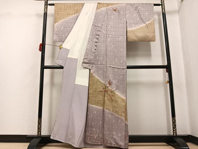 平和屋着物●訪問着　作家物　刺繍　草花文　暈し染め　金彩　正絹　逸品　AABH8366ph_1