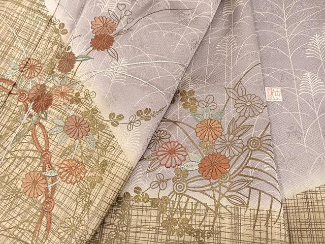 平和屋着物●訪問着　作家物　刺繍　草花文　暈し染め　金彩　正絹　逸品　AABH8366ph_7