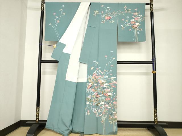 平和屋着物●訪問着　友禅　作家物　平安　草花文　正絹　逸品　AABH8415ck_1