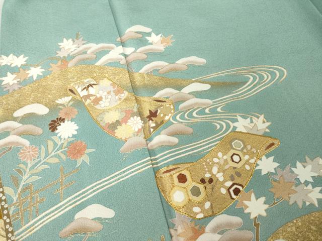 平和屋着物●訪問着　友禅　駒刺繍　誰が袖吉祥花文　金彩　ロング丈　正絹　逸品　AABH8428ck_3