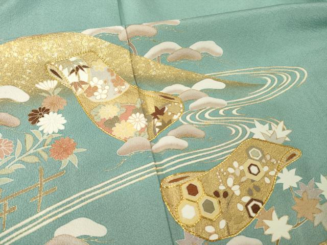 平和屋着物●訪問着　友禅　駒刺繍　誰が袖吉祥花文　金彩　ロング丈　正絹　逸品　AABH8428ck_5