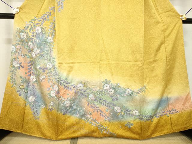 平和屋着物●訪問着　辻が花　舞花文　暈し染め　金彩　三越扱い　正絹　逸品　AABH8456ck_2