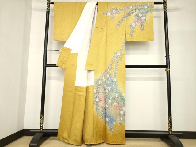平和屋着物●訪問着　辻が花　舞花文　暈し染め　金彩　三越扱い　正絹　逸品　AABH8456ck_1