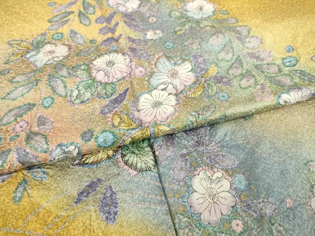 平和屋着物●訪問着　辻が花　舞花文　暈し染め　金彩　三越扱い　正絹　逸品　AABH8456ck_4