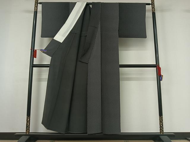 平和屋着物▽上質な小紋　単衣　変わり縞　正絹　逸品　AABH8522jh_2
