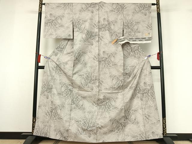 平和屋着物▽都喜ヱ門　本場大島紬　白大島　単衣　草葉文　藤絹織物謹製　反端付き　正絹　逸品　AABH8561jh_1