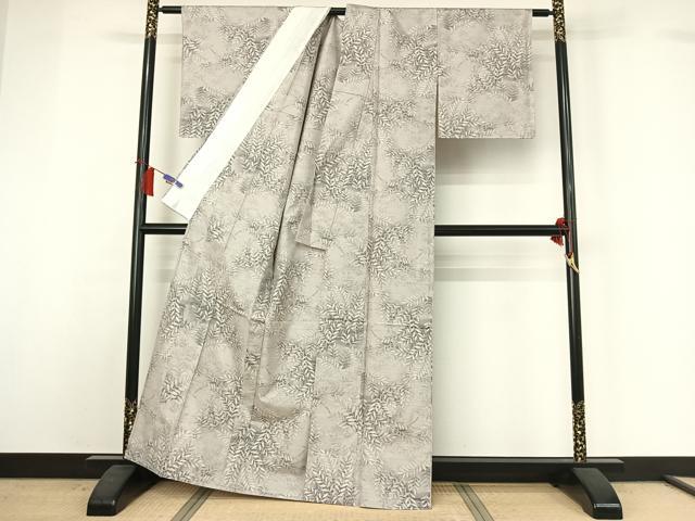 平和屋着物▽都喜ヱ門　本場大島紬　白大島　単衣　草葉文　藤絹織物謹製　反端付き　正絹　逸品　AABH8561jh_2