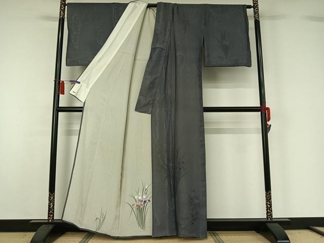 平和屋着物▽訪問着　無双　紗袷　紗×絽　手描き　流水花文　銀彩　三越扱い　正絹　逸品　AABH8617jh_1