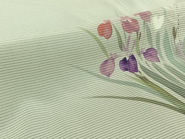 平和屋着物▽訪問着　無双　紗袷　紗×絽　手描き　流水花文　銀彩　三越扱い　正絹　逸品　AABH8617jh_7