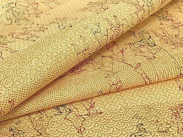 平和屋着物▽上質な小紋　単衣　人物文　正絹　逸品　AABH8650jh