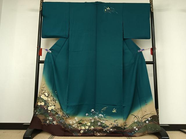 平和屋着物▽英王室献上友禅作家　木下勝功　訪問着　単衣　花鳥文　暈し染め　金銀彩　正絹　逸品　AABH8653jh
