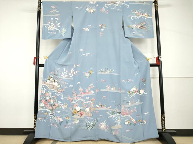 平和屋着物●訪問着　友禅　松竹梅風景文　正絹　逸品　AABH8879cs