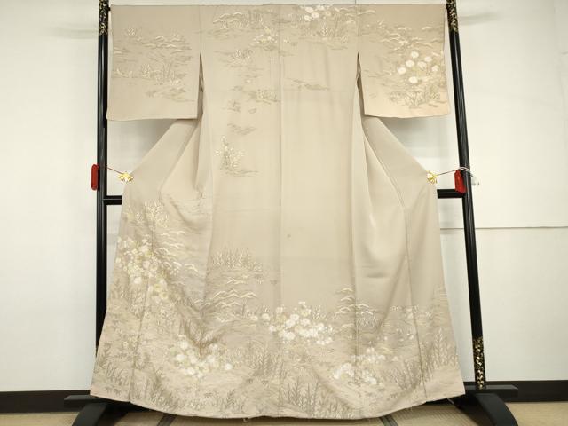 平和屋着物●総刺繍　訪問着　駒刺繍　中国三大刺繍　汕頭刺繍　スワトウ刺繍　立波花松文　暈し染め　金糸　正絹　逸品　AABH8906cs