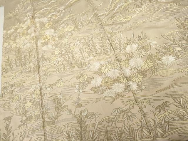 平和屋着物●総刺繍　訪問着　駒刺繍　中国三大刺繍　汕頭刺繍　スワトウ刺繍　立波花松文　暈し染め　金糸　正絹　逸品　AABH8906cs_4