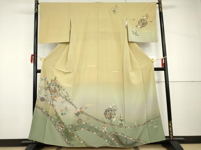 平和屋着物●訪問着　中国三大刺繍　スワトウ刺繍　汕頭刺繍　花絵皿文　金糸　金彩　正絹　逸品　AABH8946cs 32,110円
