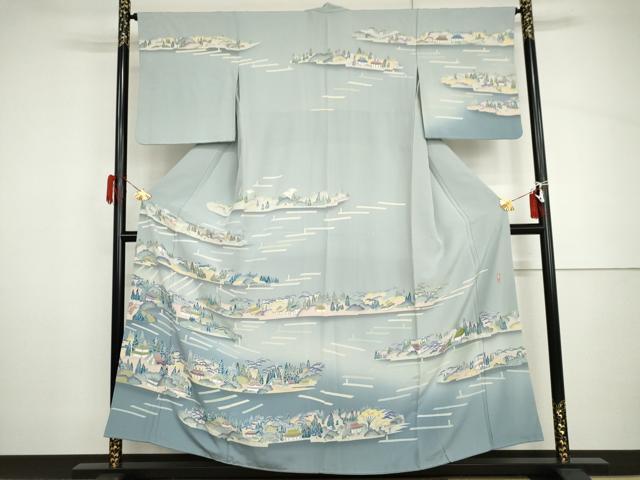 平和屋着物●訪問着　友禅　作家物　喜一　風景文　正絹　逸品　AABH8954cs