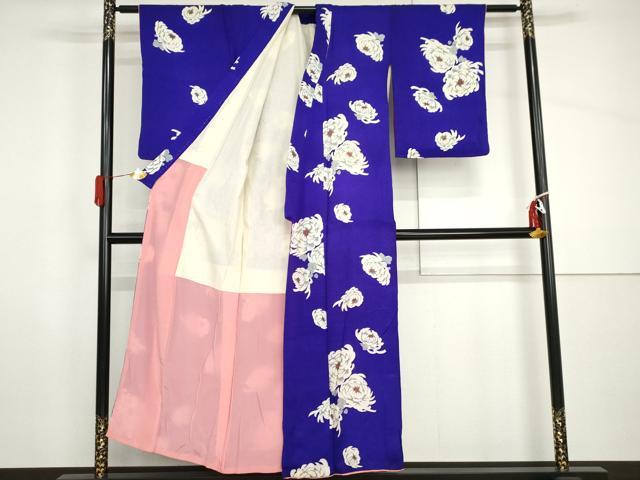 平和屋着物●アンティーク　大正ロマン　小紋　菊　正絹　逸品　AABH8970cs_1