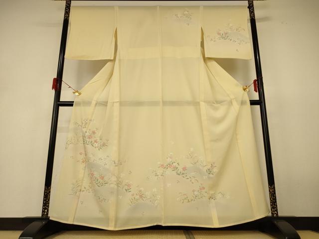 平和屋着物＊夏物　訪問着　絽　駒刺繍　草花文　正絹　逸品　AABH9367jd