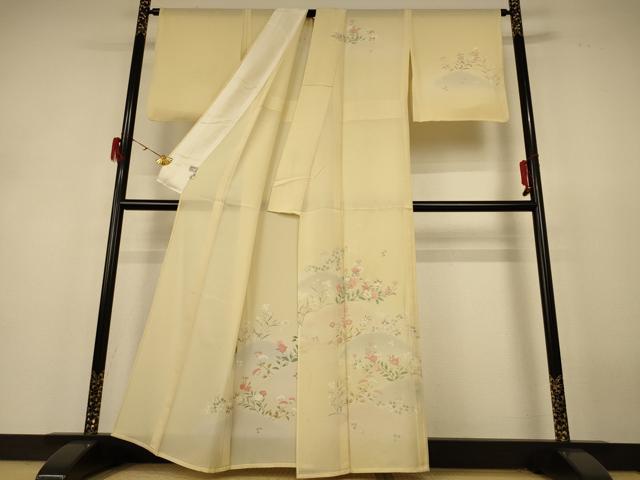 平和屋着物＊夏物　訪問着　絽　駒刺繍　草花文　正絹　逸品　AABH9367jd_1