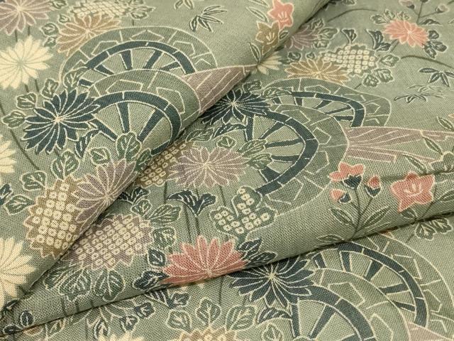 平和屋着物＊夏物　小紋　花車文　麻　逸品　AABH9496jd