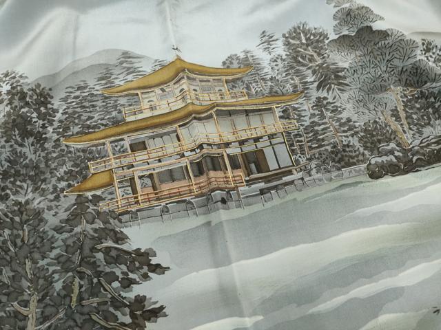 平和屋着物○男性 長襦袢 袷 手描き 風景文 金彩 正絹 逸品 AABH9528ck
