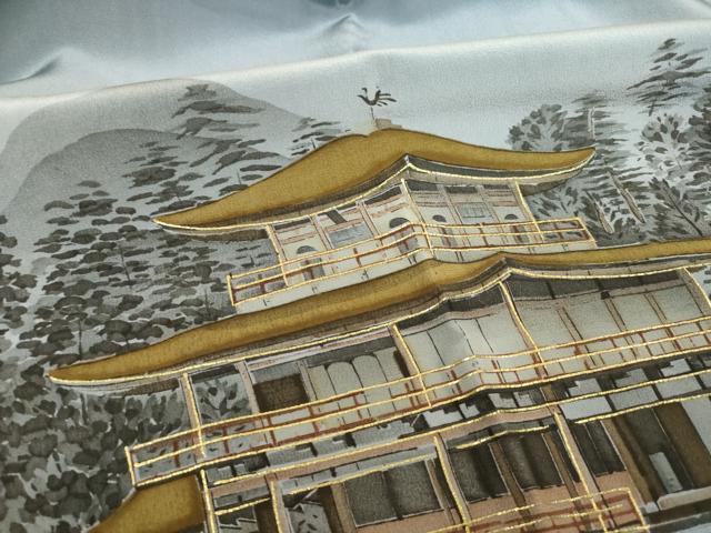平和屋着物○男性 長襦袢 袷 手描き 風景文 金彩 正絹 逸品 AABH9528ck