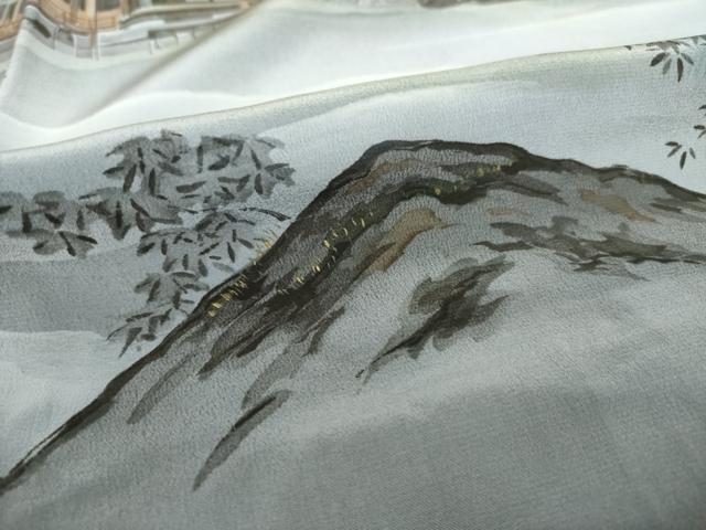 平和屋着物○男性 長襦袢 袷 手描き 風景文 金彩 正絹 逸品 AABH9528ck