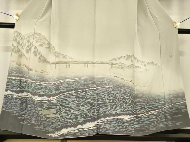 平和屋着物●十日町友禅作家　林静穂　訪問着　風景文　暈し染め　正絹　逸品　AABH9536ck_2