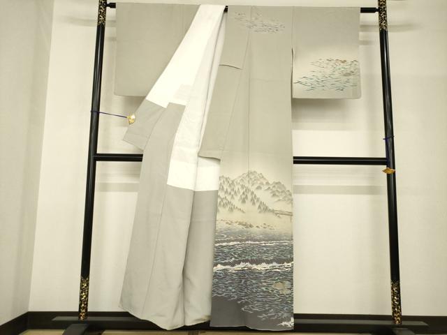 平和屋着物●十日町友禅作家　林静穂　訪問着　風景文　暈し染め　正絹　逸品　AABH9536ck_1