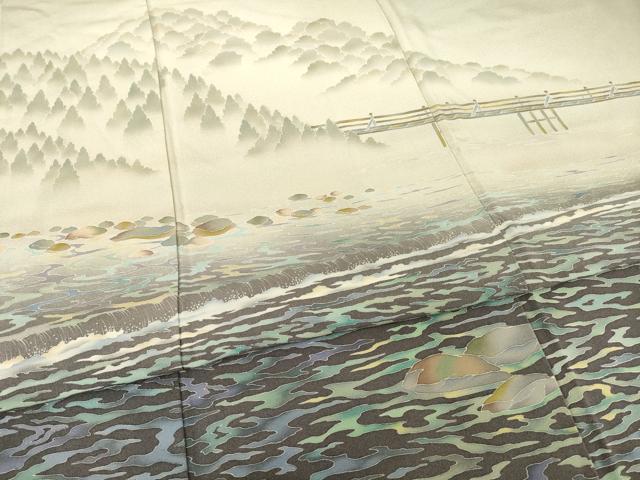 平和屋着物●十日町友禅作家　林静穂　訪問着　風景文　暈し染め　正絹　逸品　AABH9536ck_4