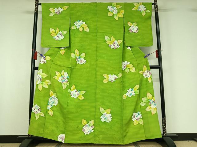 平和屋着物▽上質な小紋 単衣 地紋起こし 紫陽花 正絹 逸品 AABH9784jh 