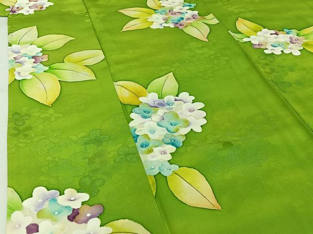 平和屋着物▽上質な小紋 単衣 地紋起こし 紫陽花 正絹 逸品 AABH9784jh 