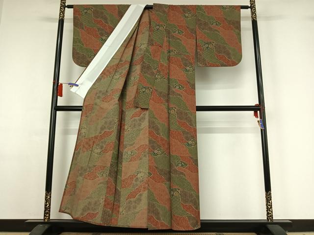 平和屋着物▽小紋　単衣　地紙花文　洗える着物　AABH9842jh_2