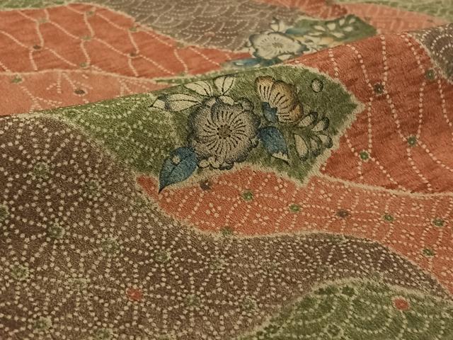 平和屋着物▽小紋　単衣　地紙花文　洗える着物　AABH9842jh_5