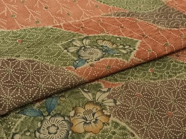 平和屋着物▽小紋　単衣　地紙花文　洗える着物　AABH9842jh_4