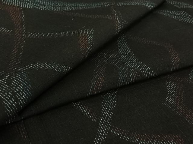 平和屋着物▽上質な紬　単衣　幾何学文様　正絹　逸品　AABH9895jh