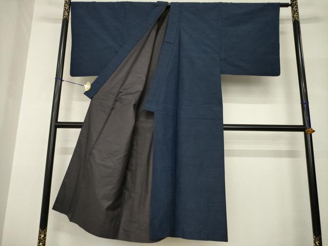 平和屋着物○男性 紬 アンサンブル 色無地 青褐色 正絹 逸品