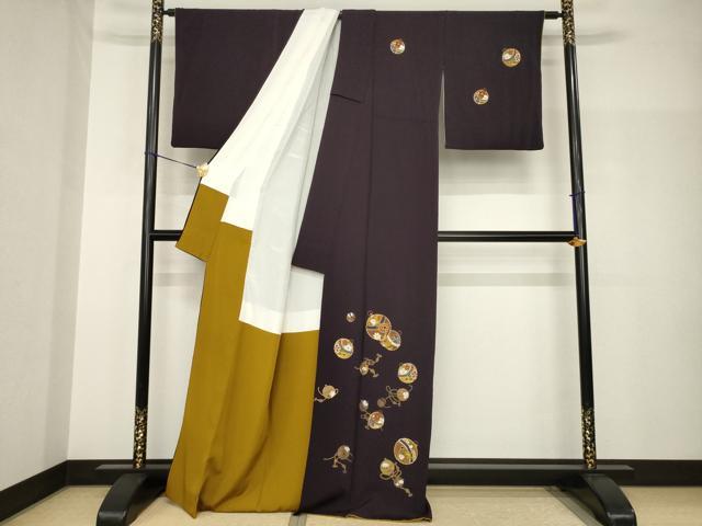 平和屋着物●訪問着　駒刺繍　鈴　金彩　鬼しぼ縮緬　正絹　逸品　AABH9950ck_1