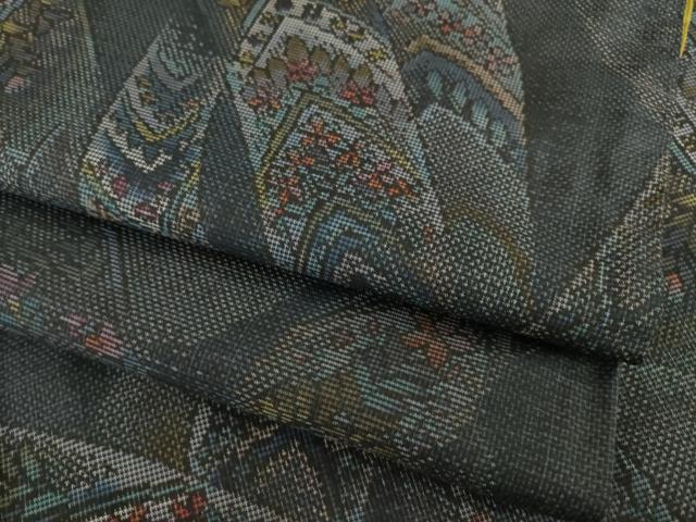 平和屋着物●本場大島紬　カタス7マルキ　更紗花文　正絹　逸品　AABH9959ck