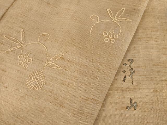 平和屋着物●絲藝苑　上島洋山　紬　中国三大刺繍　相良刺繍　舞花文　正絹　逸品　AABH9967ck