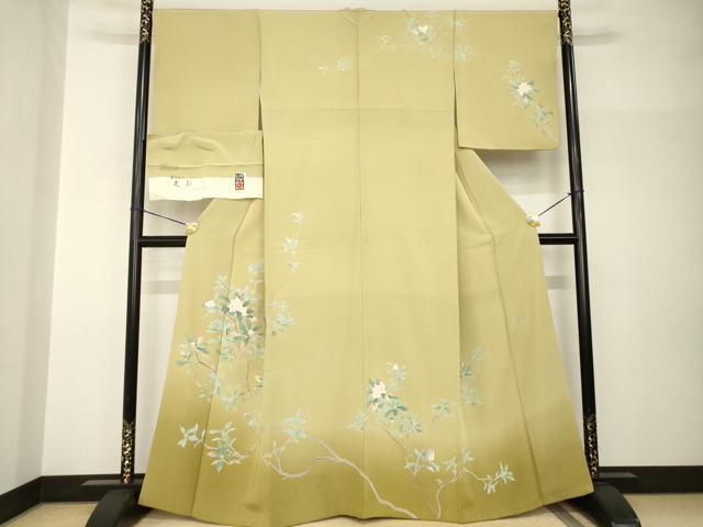 平和屋着物●名匠・初代由水十久師事　本加賀友禅作家　竹内銀風　訪問着　枝花文　反端付き　正絹　逸品　AABH9981ck