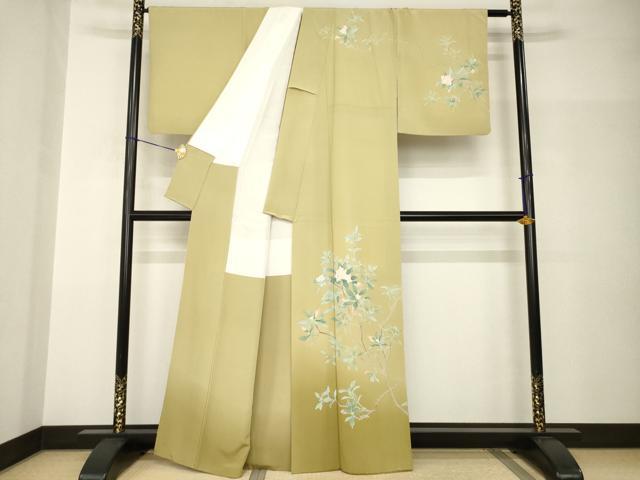 平和屋着物●名匠・初代由水十久師事　本加賀友禅作家　竹内銀風　訪問着　枝花文　反端付き　正絹　逸品　AABH9981ck_1