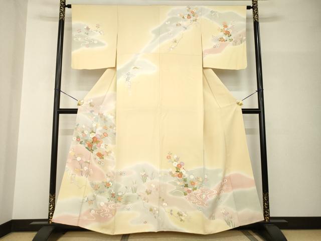 平和屋着物●創業460年・千總　訪問着　駒刺繍　流水花文　暈し染め　金彩　正絹　逸品　AABH9982ck
