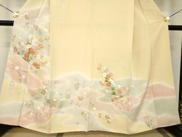 平和屋着物●創業460年・千總　訪問着　駒刺繍　流水花文　暈し染め　金彩　正絹　逸品　AABH9982ck_2