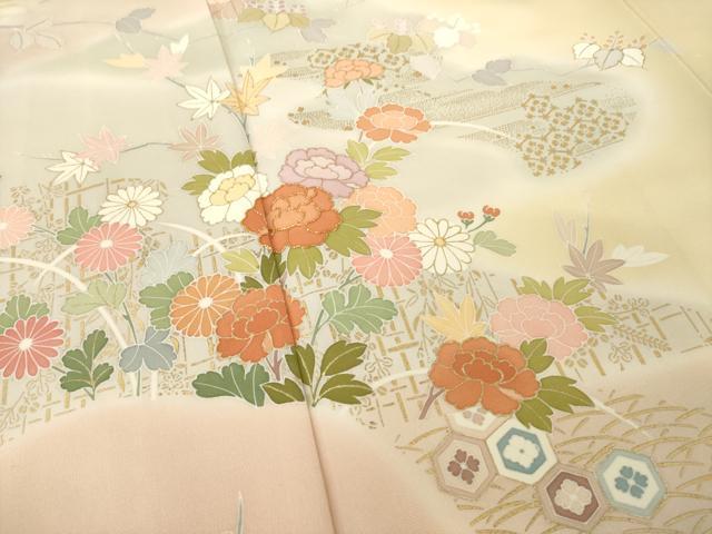 平和屋着物●創業460年・千總　訪問着　駒刺繍　流水花文　暈し染め　金彩　正絹　逸品　AABH9982ck_3