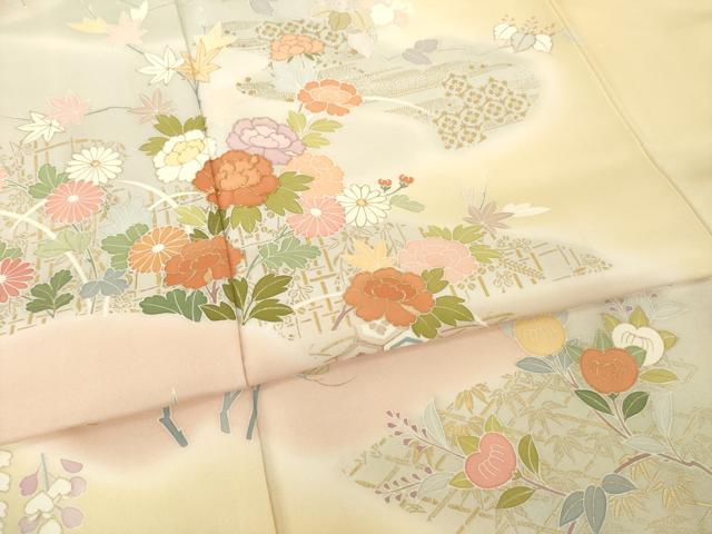 平和屋着物●創業460年・千總　訪問着　駒刺繍　流水花文　暈し染め　金彩　正絹　逸品　AABH9982ck_4