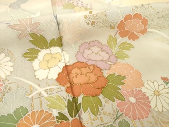 平和屋着物●創業460年・千總　訪問着　駒刺繍　流水花文　暈し染め　金彩　正絹　逸品　AABH9982ck_5